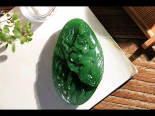 收藏款和田玉碧玉观音菩萨手把件,料子细腻,油润十足,手感极佳,精雕观